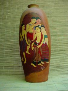 vase oriental hand painted motif
