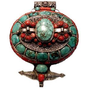 tibet silver turquoise red coral pendant