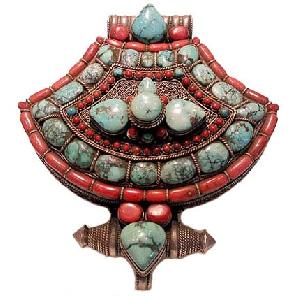tibet silver turquoise red coral pendant