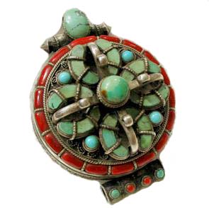 tibet silver turquoise red coral pendant