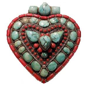 tibet silver turquoise red coral pendant