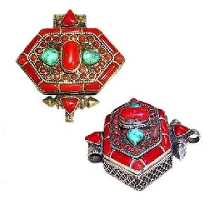 tibet silver turquoise red coral pendant