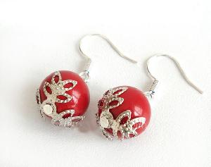 tibet silver handmade red coral earrings