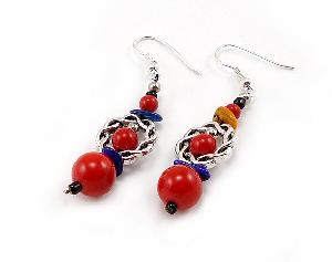 tibet silver handmade red coral earrings
