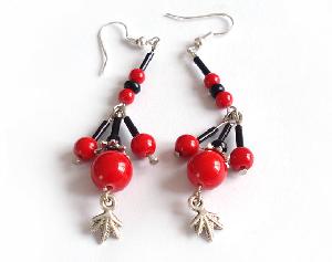 tibet silver handmade red coral earrings