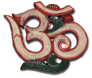 tibet wooden sculpture om symbol wall hanging