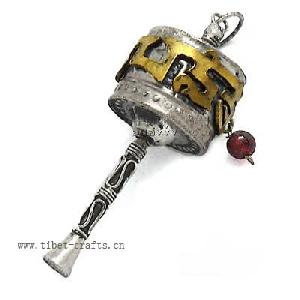 Tibetan Prayer Wheel Silver Pendant