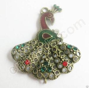 Peacock Metal Pendant Rhinestone Animal Charms 2012 Fashion Metal Jewelry Accessories