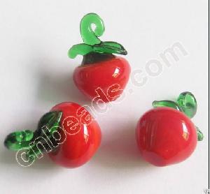 Red Apple Glass Charms Lampwork Charm Mini Handmade Glass Pendants Fruit Figurines