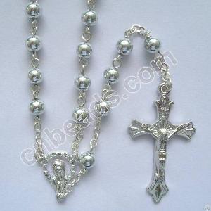 silver plastic rosary prayer beads catholic necklace religious jewelry