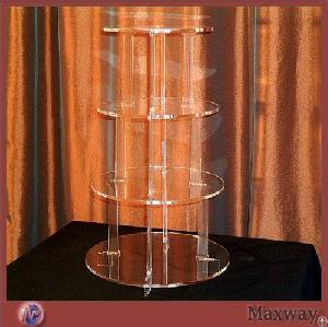 5mm thick 4 tier transparent round shaped acrylic cupcake display shelf wedding