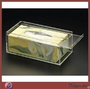 clear customized table home deco lucite tissue box sliding closure lid