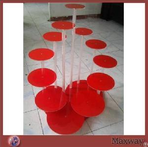 Flower Shaped Red Acrylic / Lucite Cup Cake Display Rack