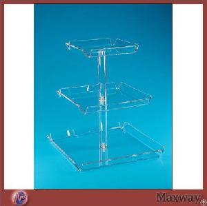 Thickening Square 3-tier Transparent Lucite Bakery Stand / Perspex Pastry Display