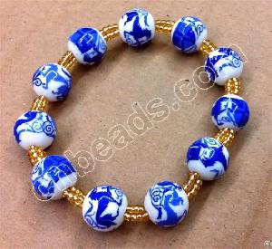 round flower ceramic beads bracelet glass seed fashion jewelry