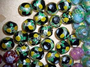 Sunflower Glass Beads Handmade Lampwork Jewelry Bead With Foil Murano Crafts