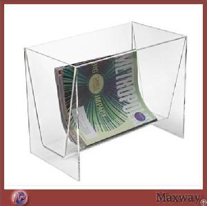 funnel shaped transparent heat bending furniture magazine brochure holder shelf