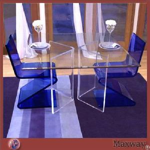 Modern Transparent Acrylic / Perspex Table And Blue Chairs For Restaurant