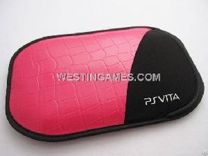 Crocodile Pattern Leather Pouch Bag For Psvita Ps Vita Rose Red