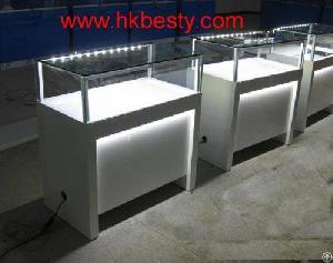 White Jewelry Display Counter, Glass Counter Showcase