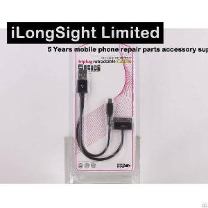 Synaps Triplug Retractable Cable White For Iphone And Other Mobile Phone