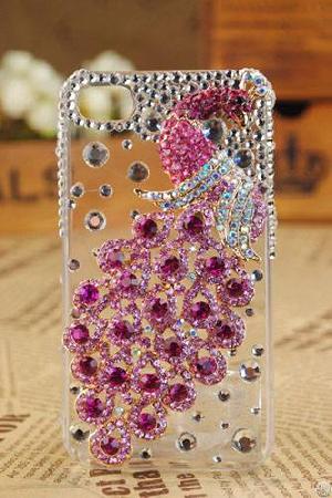 rhinestone peacock mobile phone shells 2012 decoration