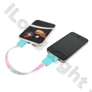 Flower Pattern Flat Loop Usb Cable For Iphone, Ipad, Ipod White, Green, Bright Pink