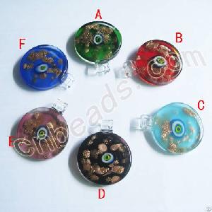 round murano gold sand turkey evil eye pendant