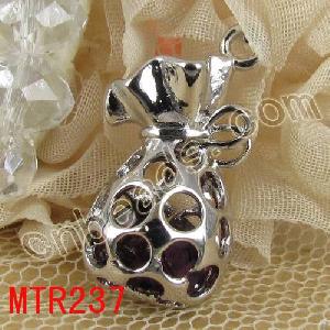 Vase Brass Charm Pendant With Rhinestone