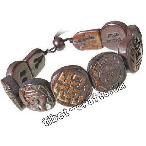 Tibetan Carved Yak Bone 8 Auspicious Symbols Bracelet