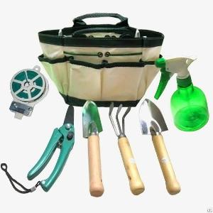 Garden 7pcs Tools Set Bag Trowel Cultivator Rake Pruner Sprinkler Wire Spool Gloves