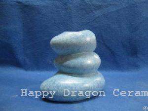 Blue Glazed Stone Shape Ceramic Candle Holder, Candle Stand, Tealight Holder, Tabletop, Candlestick