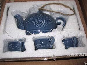 Blue Glazed Teapot Shape Ceramic Wind Chime