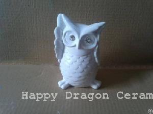 Porcelain Owl Figurine With Diamond Animal Figurine / Interior Decoration