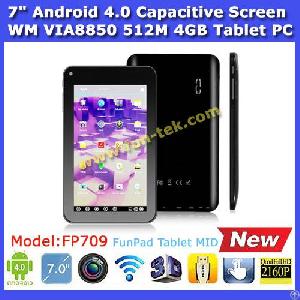 New Via8850 7 Inch Capacitive Screen Android 4.0 Via Wondermedia Wm8850 Cortex A9 1.2ghz 512mb 4gb