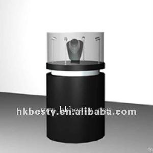 Round Black Glossy Wooden Sunglass Display Case, Jewelry Display Tower With Led Lights