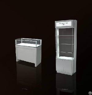 White High Glossy Jewelry Store Wall Cabinet And Rectangular Counter