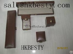 brown jewelry neck display box ring suede leather