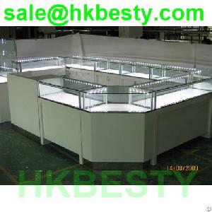 Glass Wooden Jewelry Display Kiosk And Jewelry Shop With High Power Led Lights