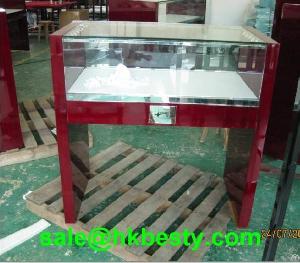 High Glossy Cherry Red Color Glass Wooden Jewelry Display Counter Case With High Power Led Light