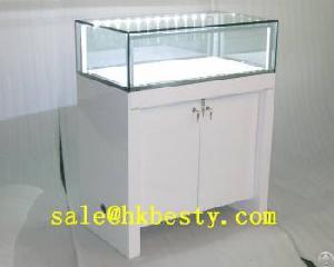 High Glossy White Lacquered Jewelry Display Counter With High Power Led Lights