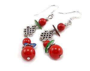 Tibet Silver Handmade Red Coral Earrings