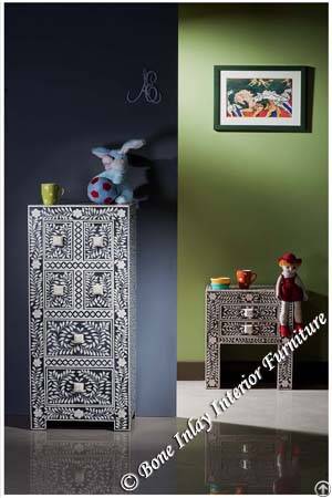 Black Bone Inlay Tall Boy / Long Chest