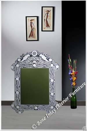 Black Bone Parrot Design Inlay Mirror Frame