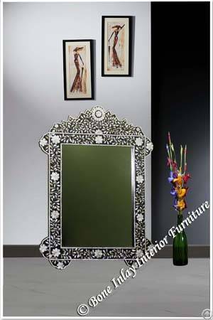 Black Color Parrot Design Mother Of Pearl Inlay Mirror Frame