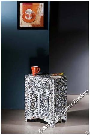 Black Mother Of Pearl Inlay One Drawer Two Door Bedside Table Online Furniture Shop