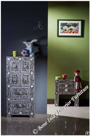 Black Mother Of Pearl Inlay Tall Boy / Long Chest