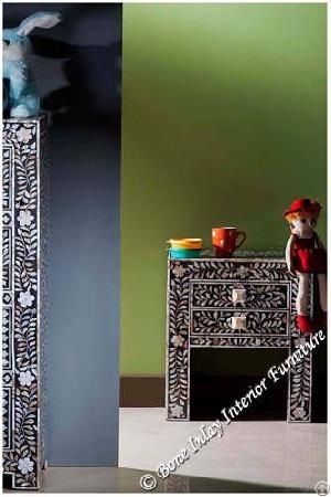 Black Mother Of Pearl Inlay Two Drawer Bedside Table