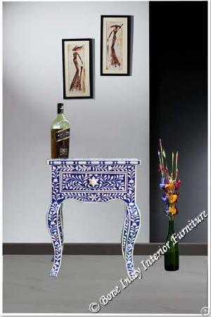 Blue Bone Inlay Curved Leg One Drawer Side Table