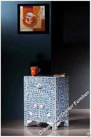 Blue Bone Inlay One Drawer Two Door Bedside Table